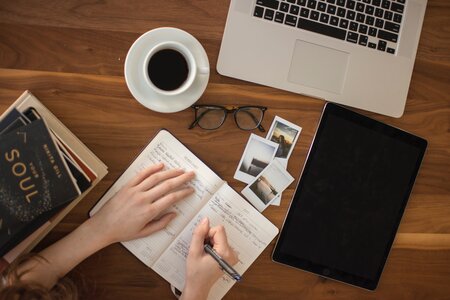 hands, computer, notebooks